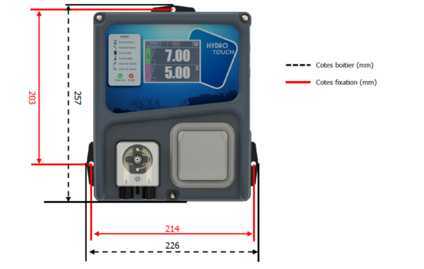 Dimensions régulateur de pH Hydro Touch