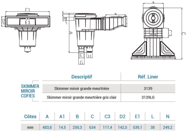 Dimensions skimmer Hayward